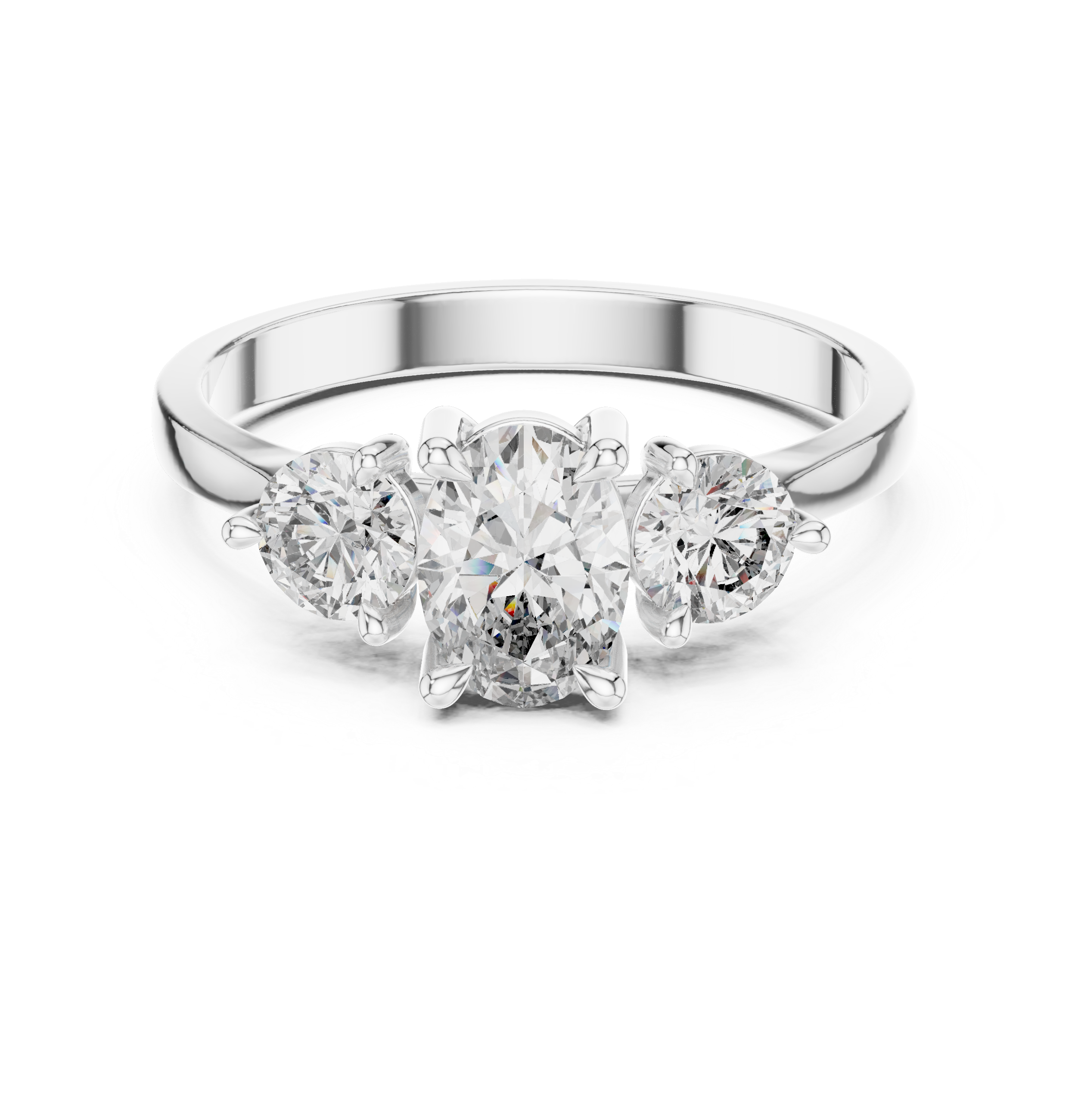 Oval Diamond Trilogy Ring with Round Accents
