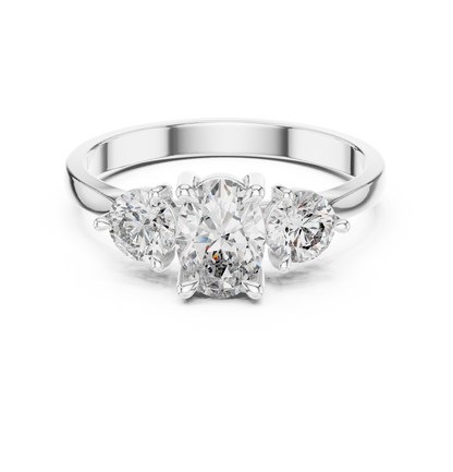 Oval Diamond Trilogy Ring with Round Accents