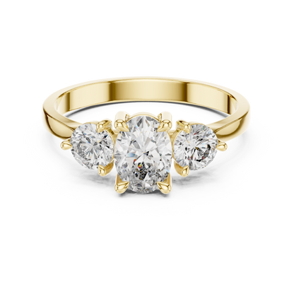 Oval Diamond Trilogy Ring with Round Accents