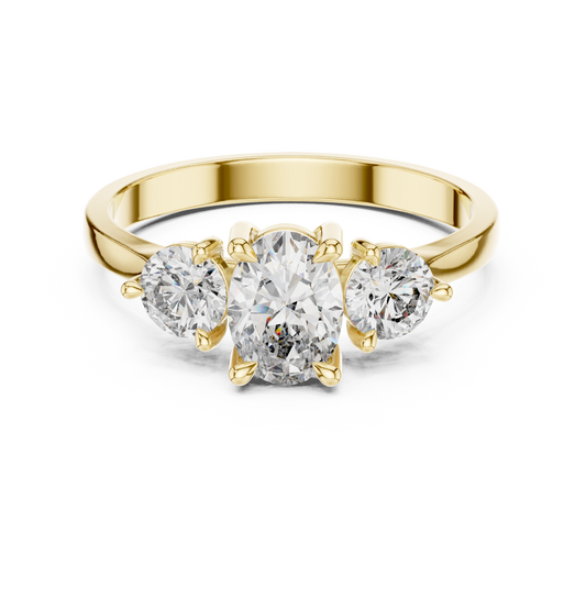 Oval Diamond Trilogy Ring with Round Accents