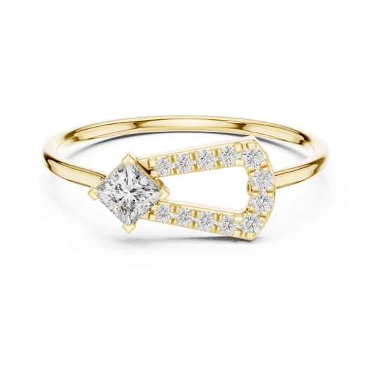 Kite Princess & Geometric Stirrup Pavé Diamond Ring