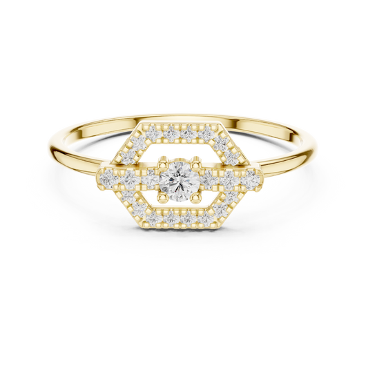 Hexagonal Open Geometric Pavé Diamond Ring