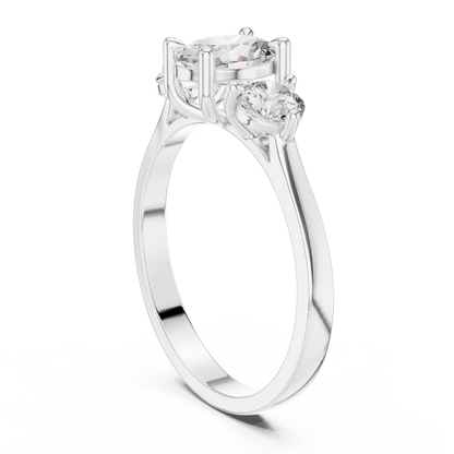 Oval Diamond Trilogy Ring with Round Accents