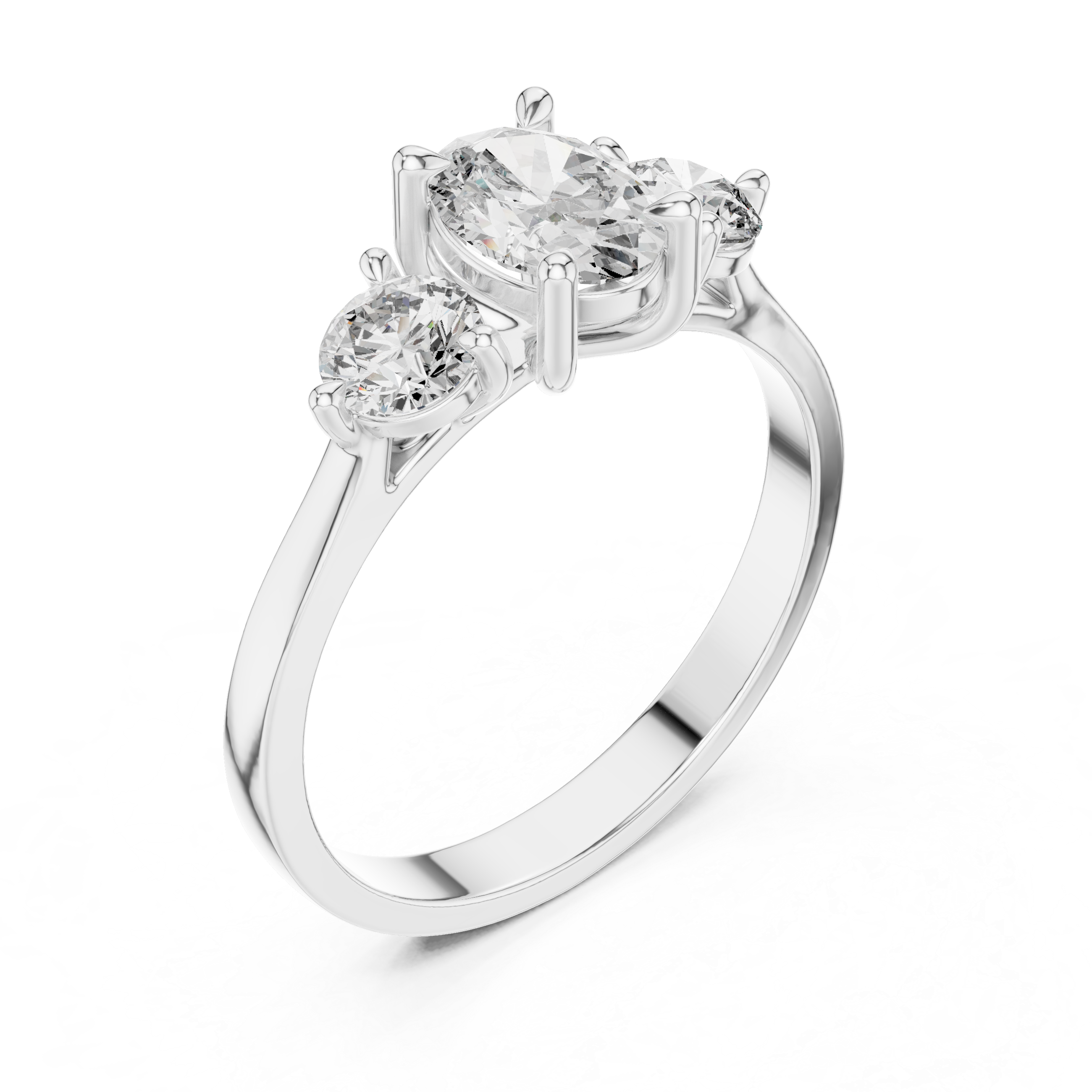 Oval Diamond Trilogy Ring with Round Accents