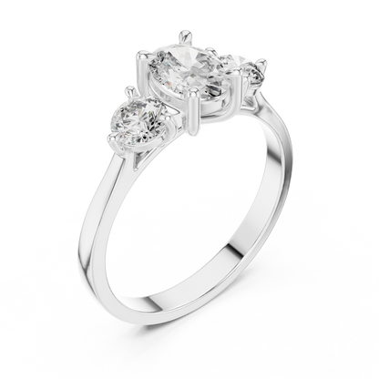 Oval Diamond Trilogy Ring with Round Accents