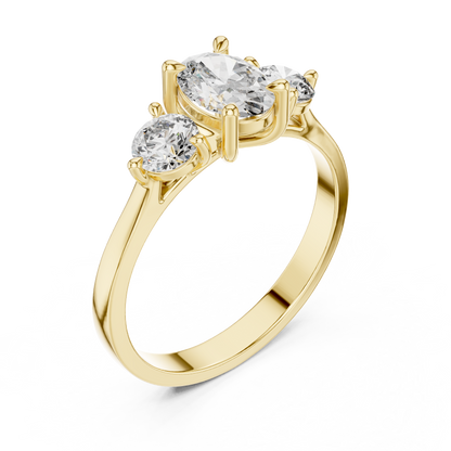 Oval Diamond Trilogy Ring with Round Accents