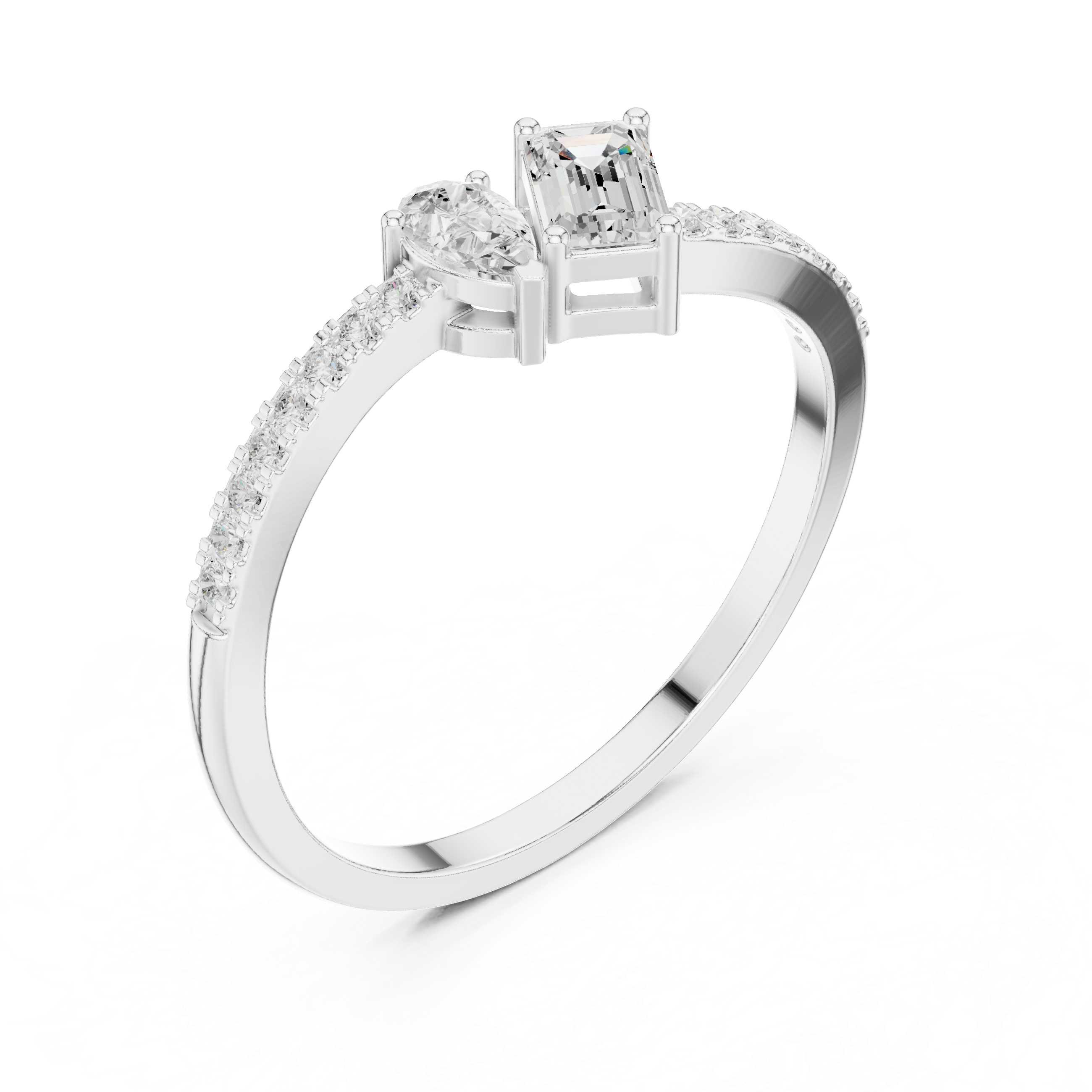 Pear & Emerald Cut Toi Et Moi Bypass Ring