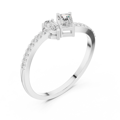 Pear & Emerald Cut Toi Et Moi Bypass Ring