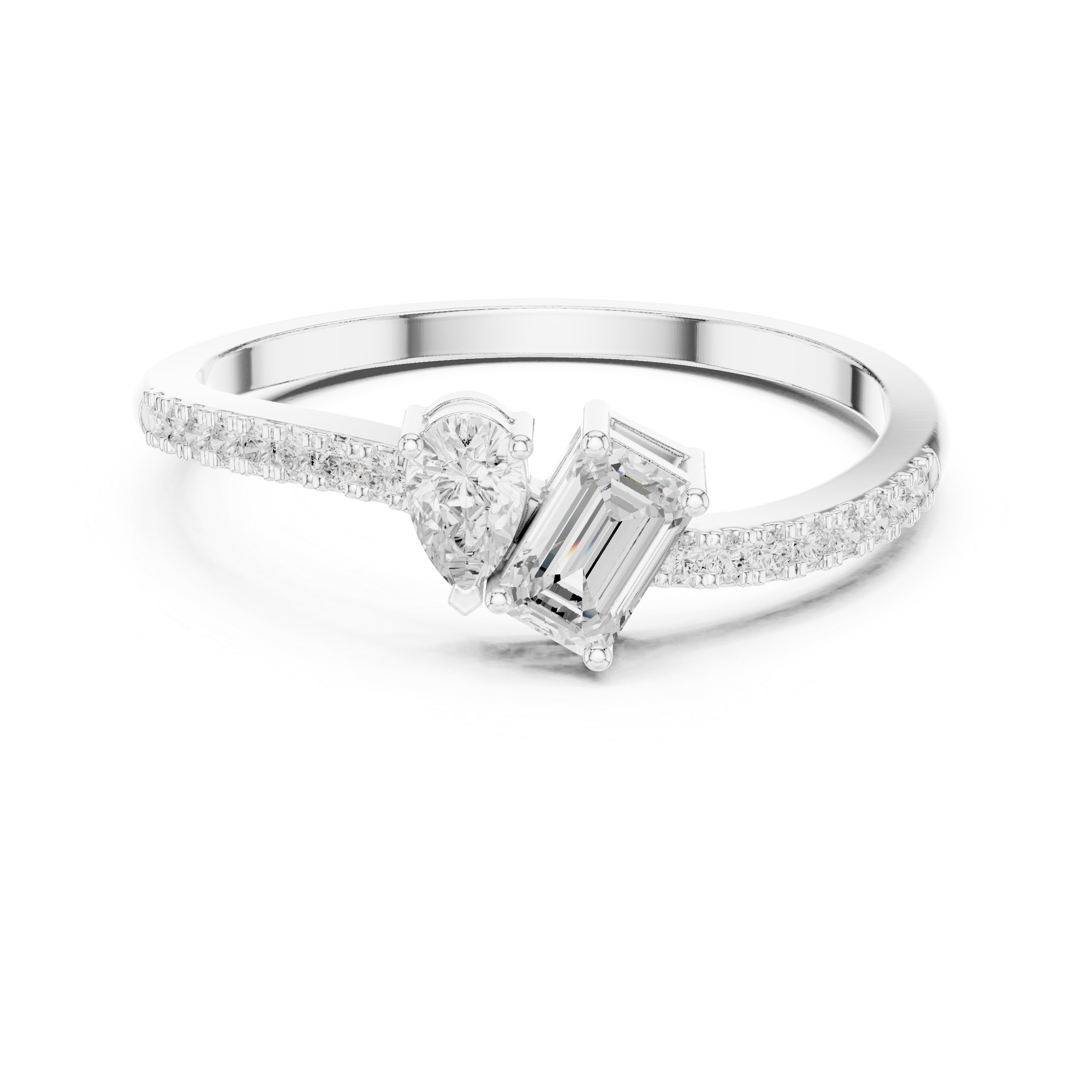Pear & Emerald Cut Toi Et Moi Bypass Ring