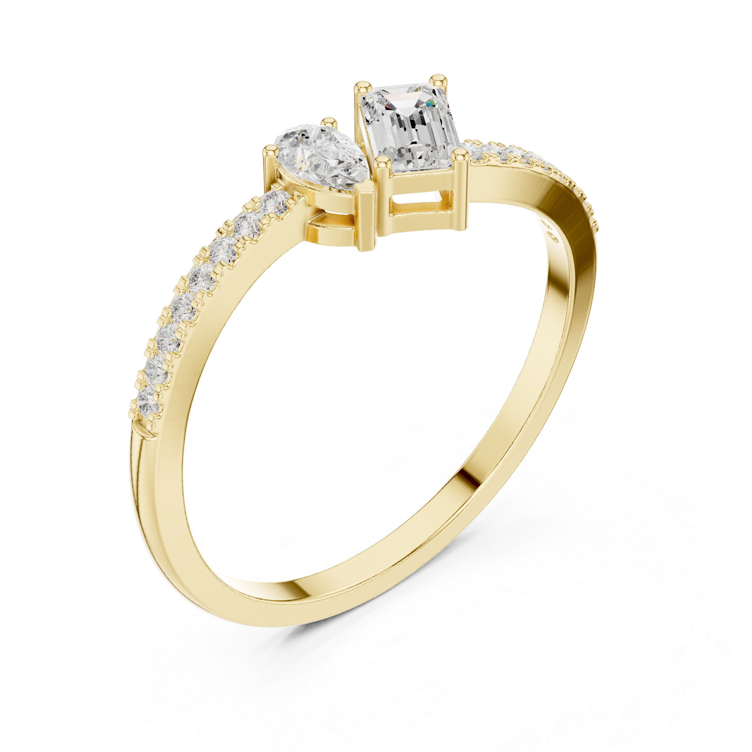 Pear & Emerald Cut Toi Et Moi Bypass Ring