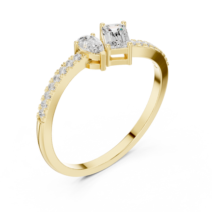 Pear & Emerald Cut Toi Et Moi Bypass Ring