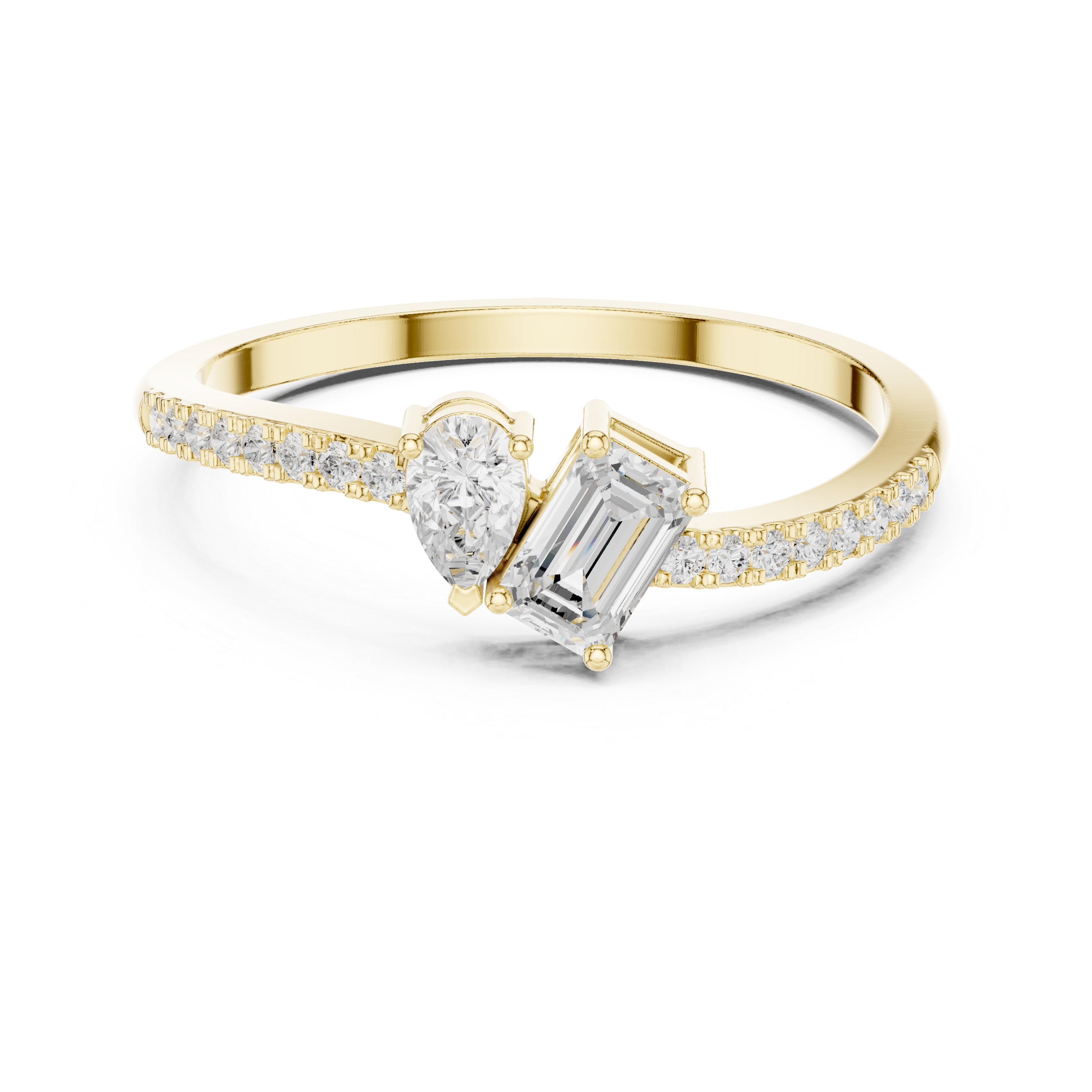 Pear & Emerald Cut Toi Et Moi Bypass Ring