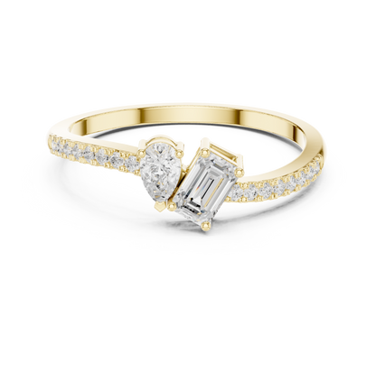 Pear & Emerald Cut Toi Et Moi Bypass Ring