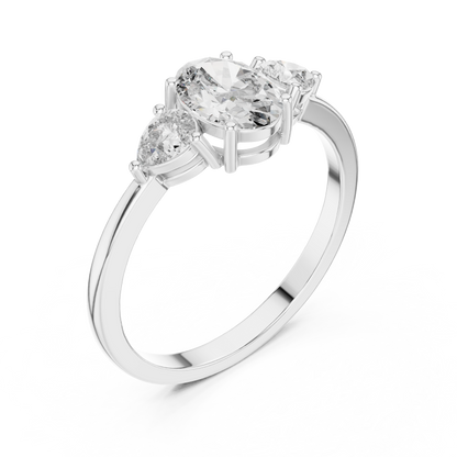 Oval Center Ring with Pear Side Diamonds