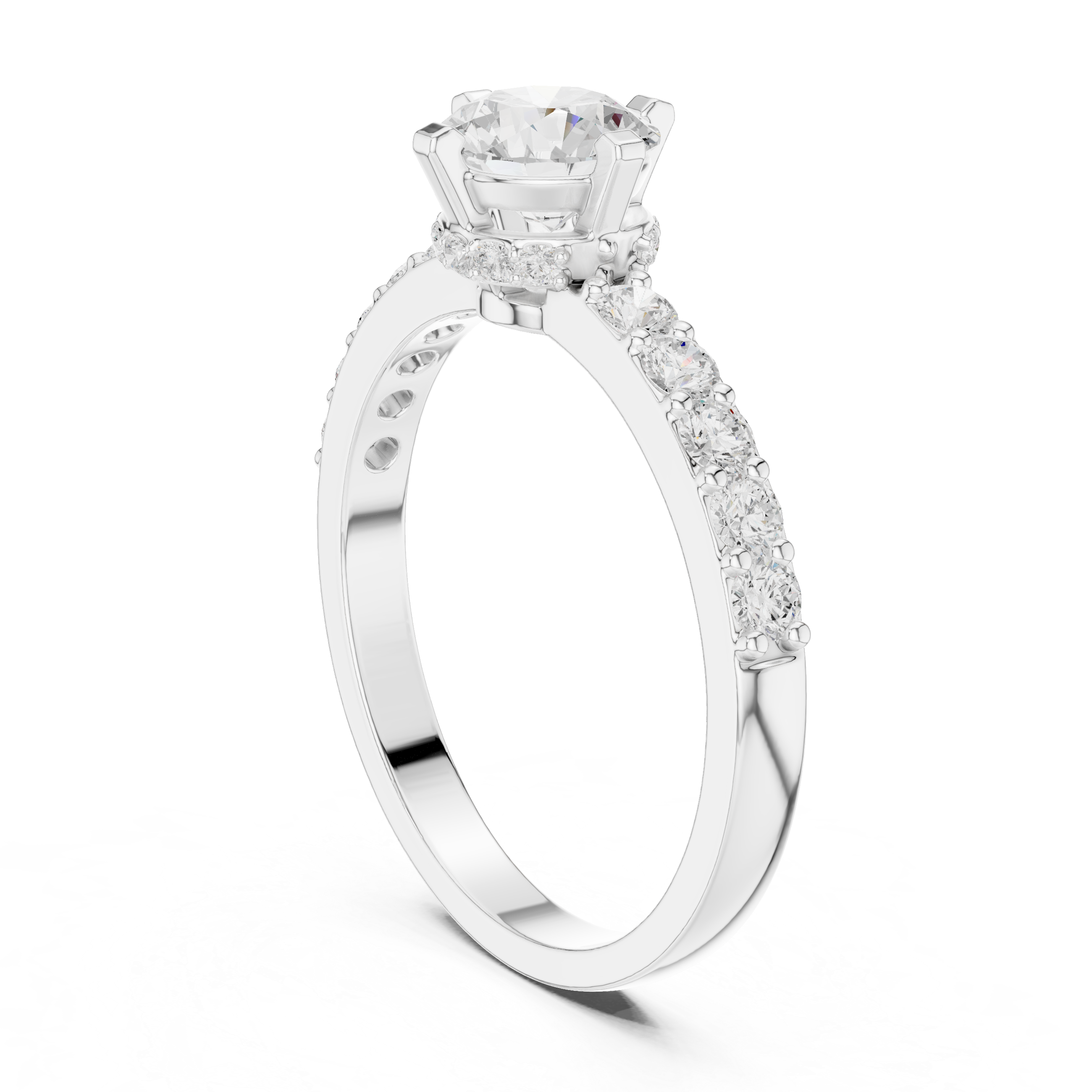 Hidden Crown Solitaire Ring with Pavé Band