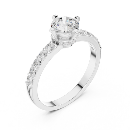 Hidden Crown Solitaire Ring with Pavé Band