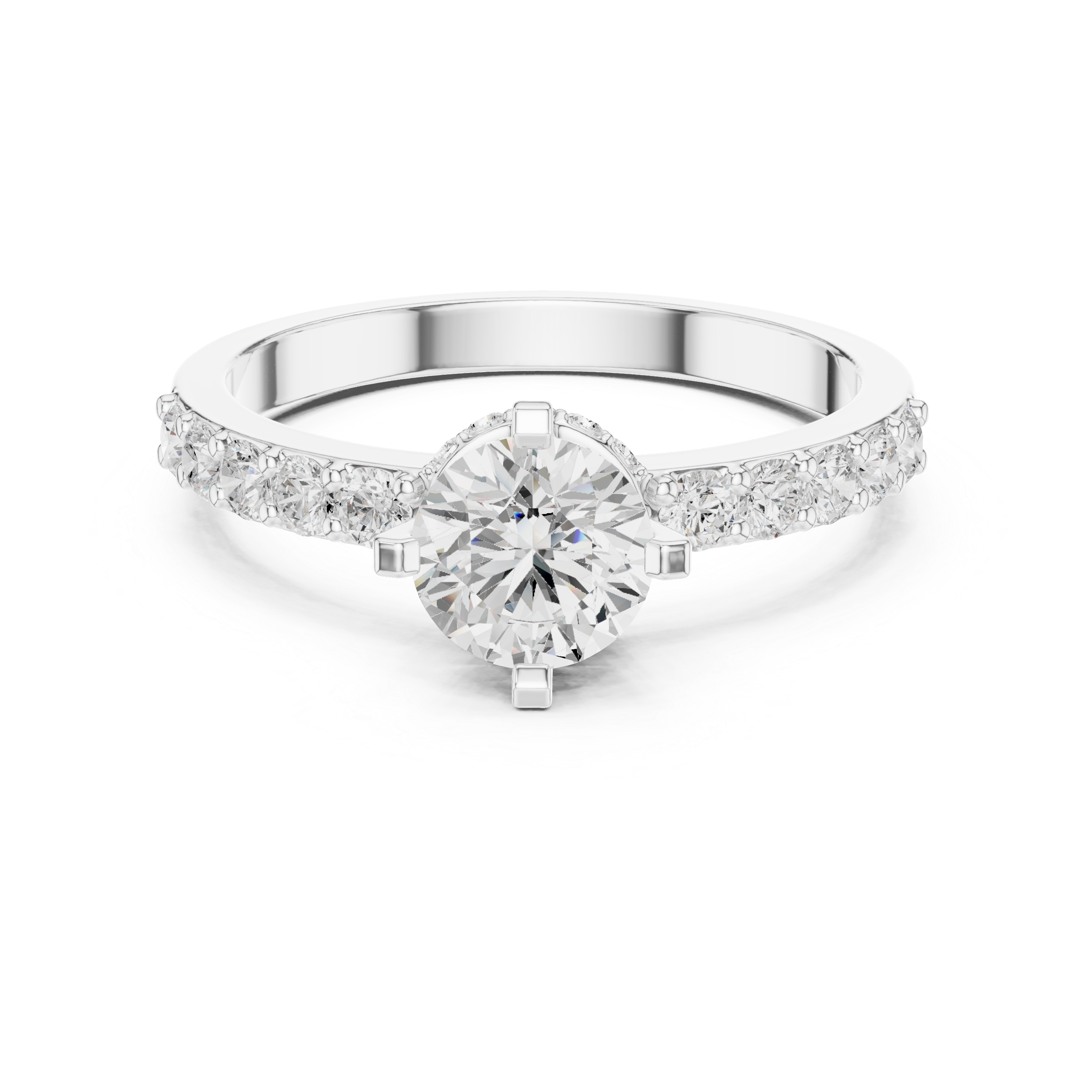 Hidden Crown Solitaire Ring with Pavé Band