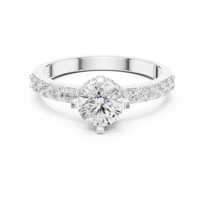 Hidden Crown Solitaire Ring with Pavé Band