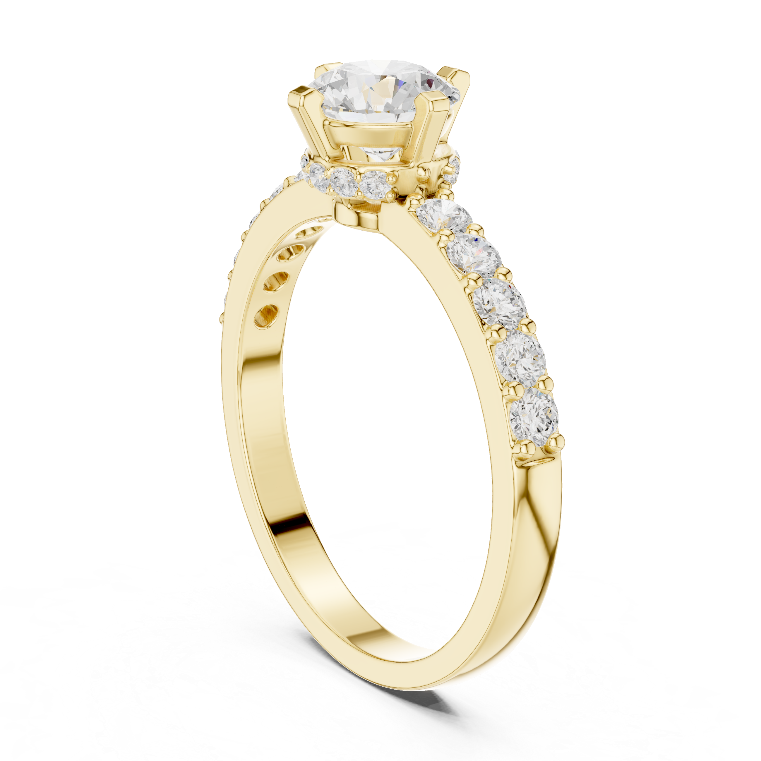 Hidden Crown Solitaire Ring with Pavé Band