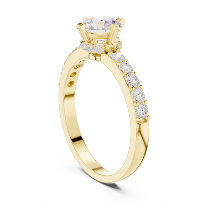 Hidden Crown Solitaire Ring with Pavé Band