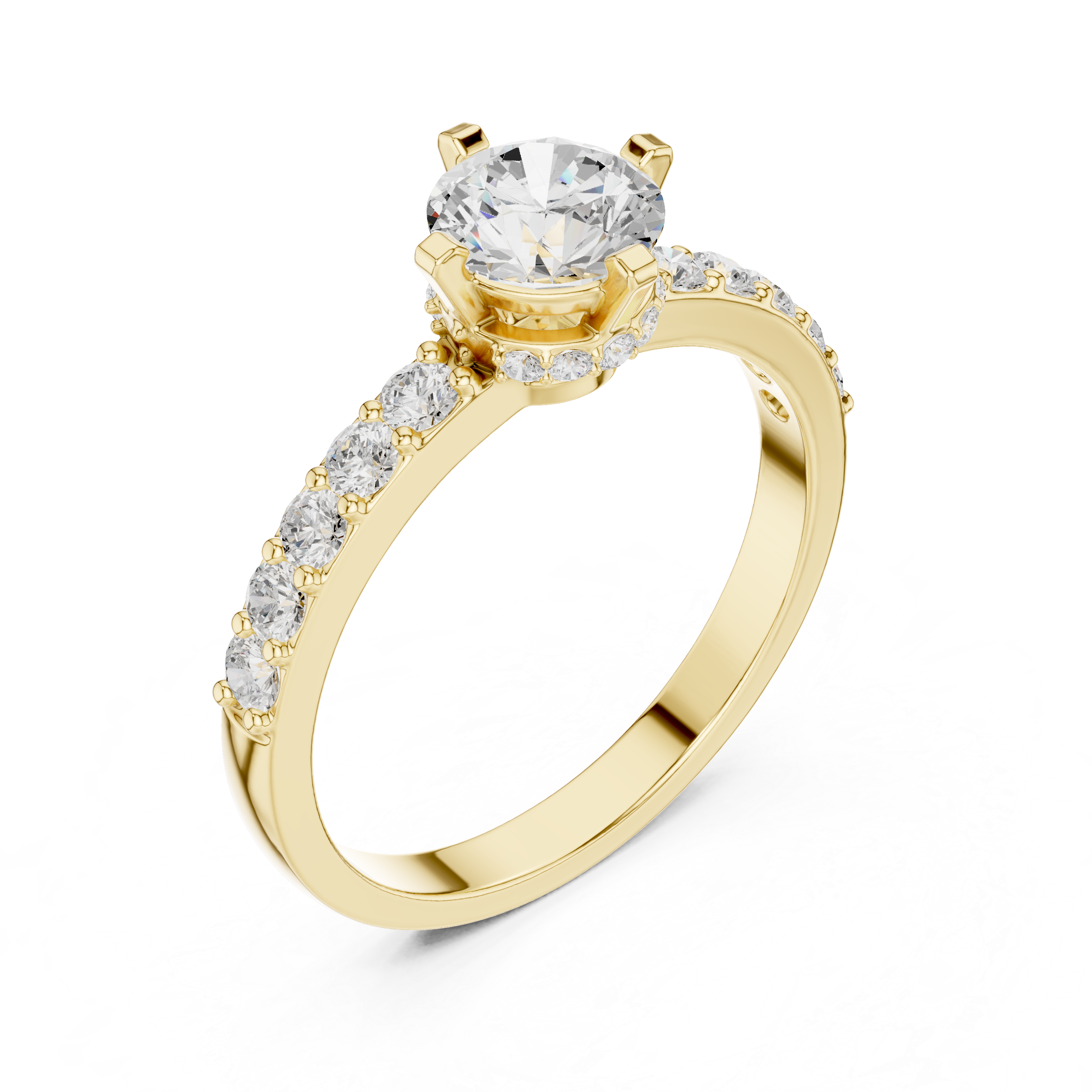 Hidden Crown Solitaire Ring with Pavé Band
