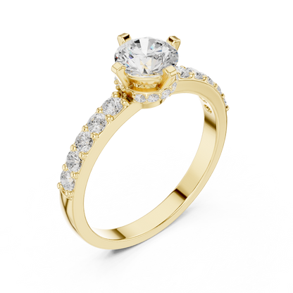 Hidden Crown Solitaire Ring with Pavé Band