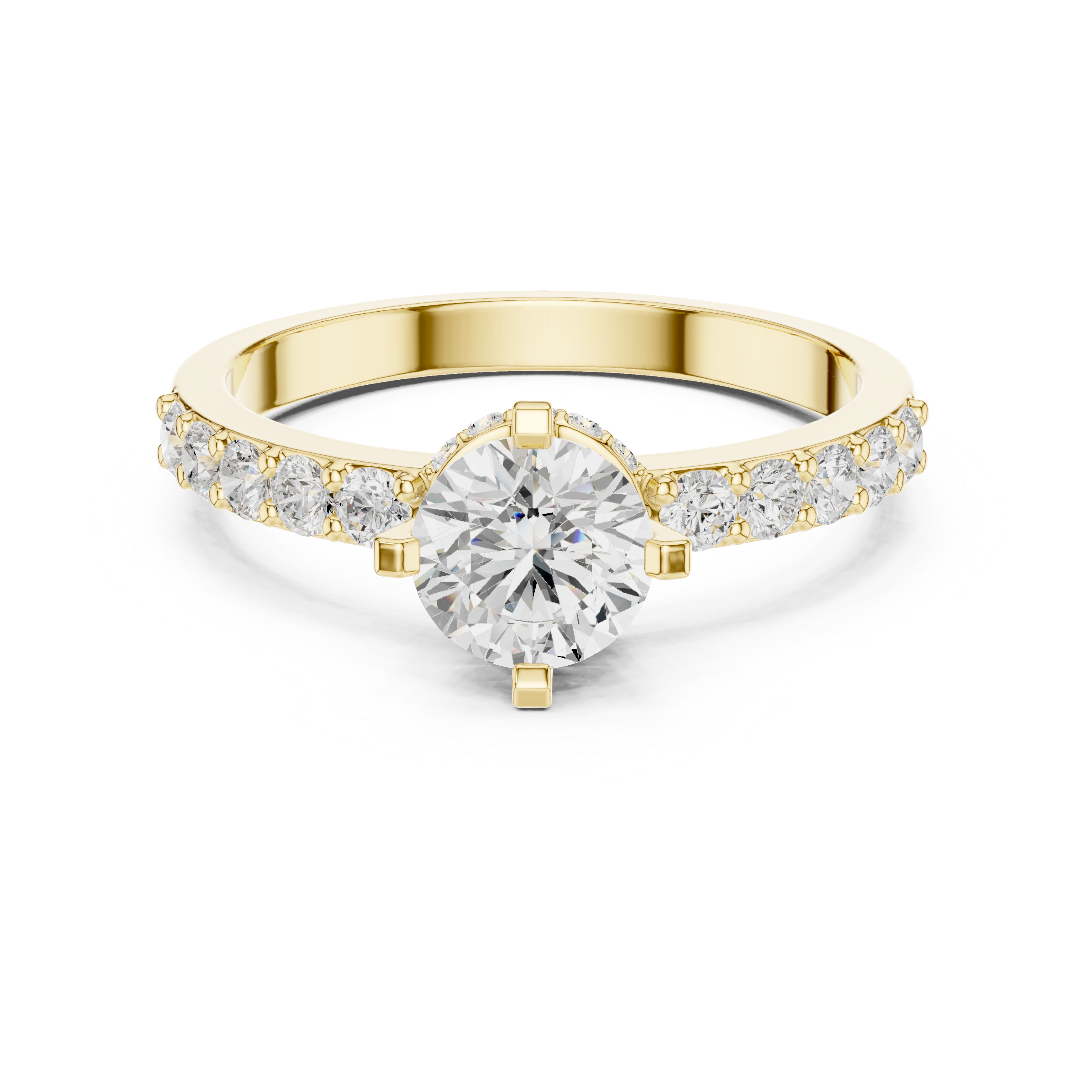 Hidden Crown Solitaire Ring with Pavé Band