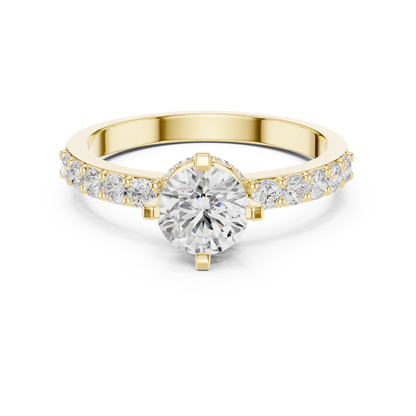 Hidden Crown Solitaire Ring with Pavé Band