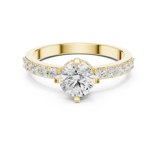 Hidden Crown Solitaire Ring with Pavé Band