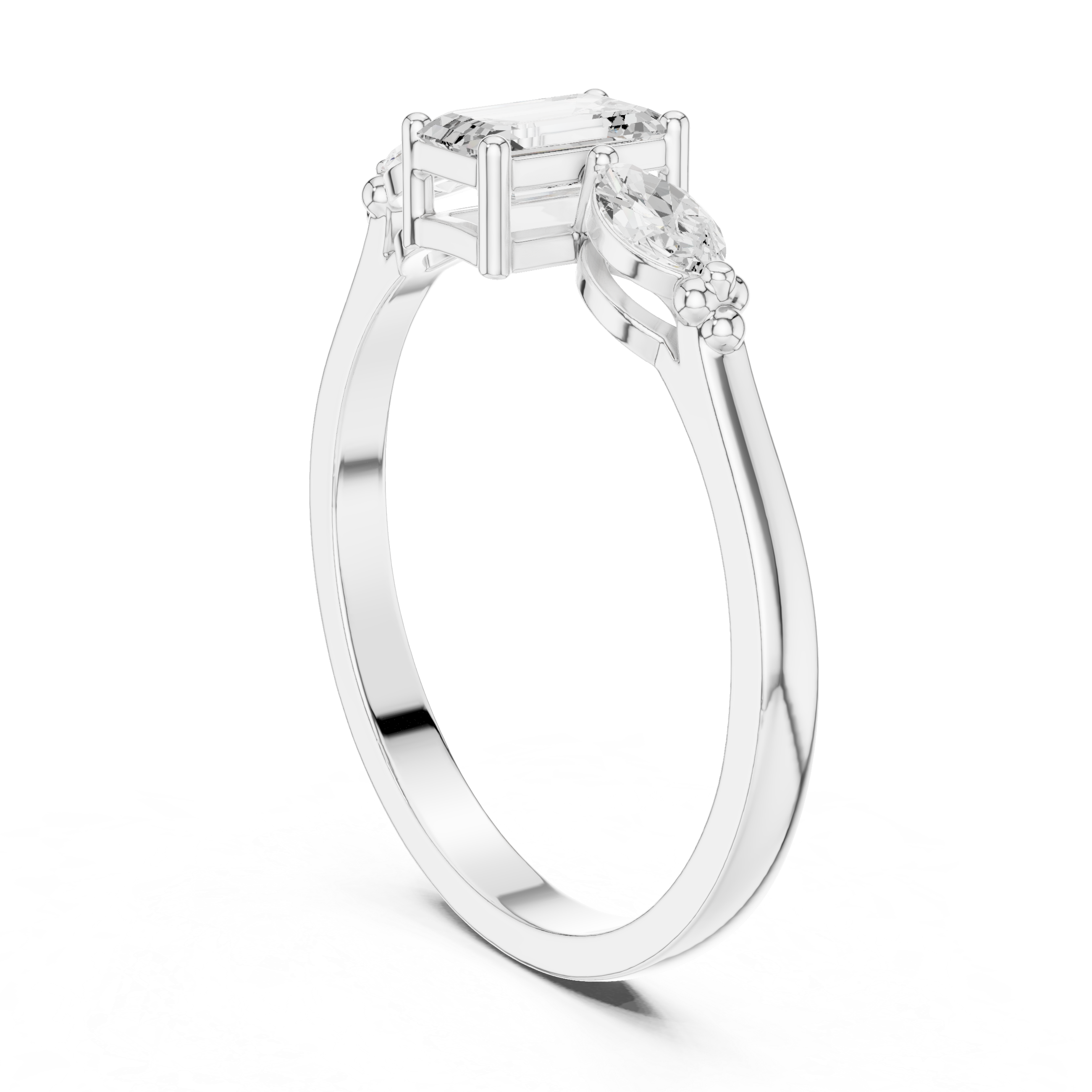 Emerald & Marquise Tapered Diamond Ring