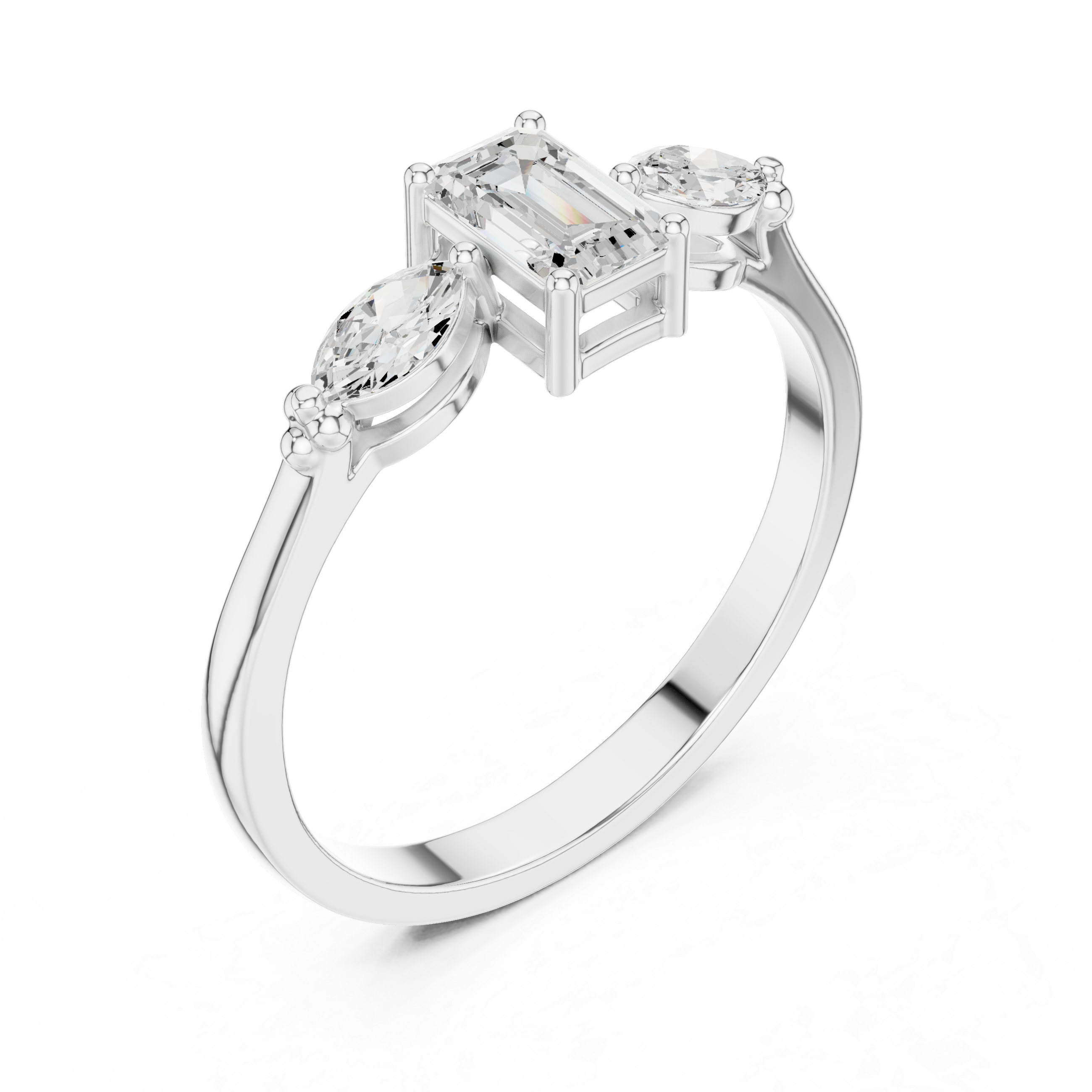 Emerald & Marquise Tapered Diamond Ring
