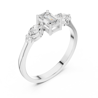 Emerald & Marquise Tapered Diamond Ring
