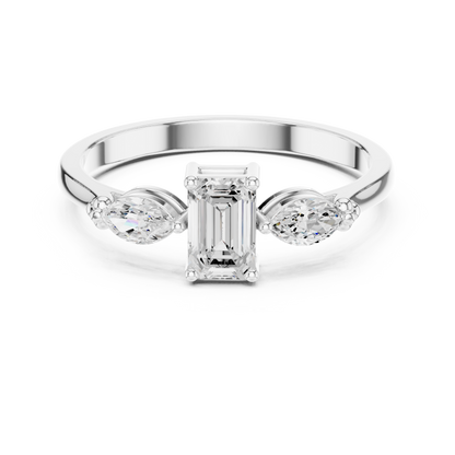 Emerald & Marquise Tapered Diamond Ring