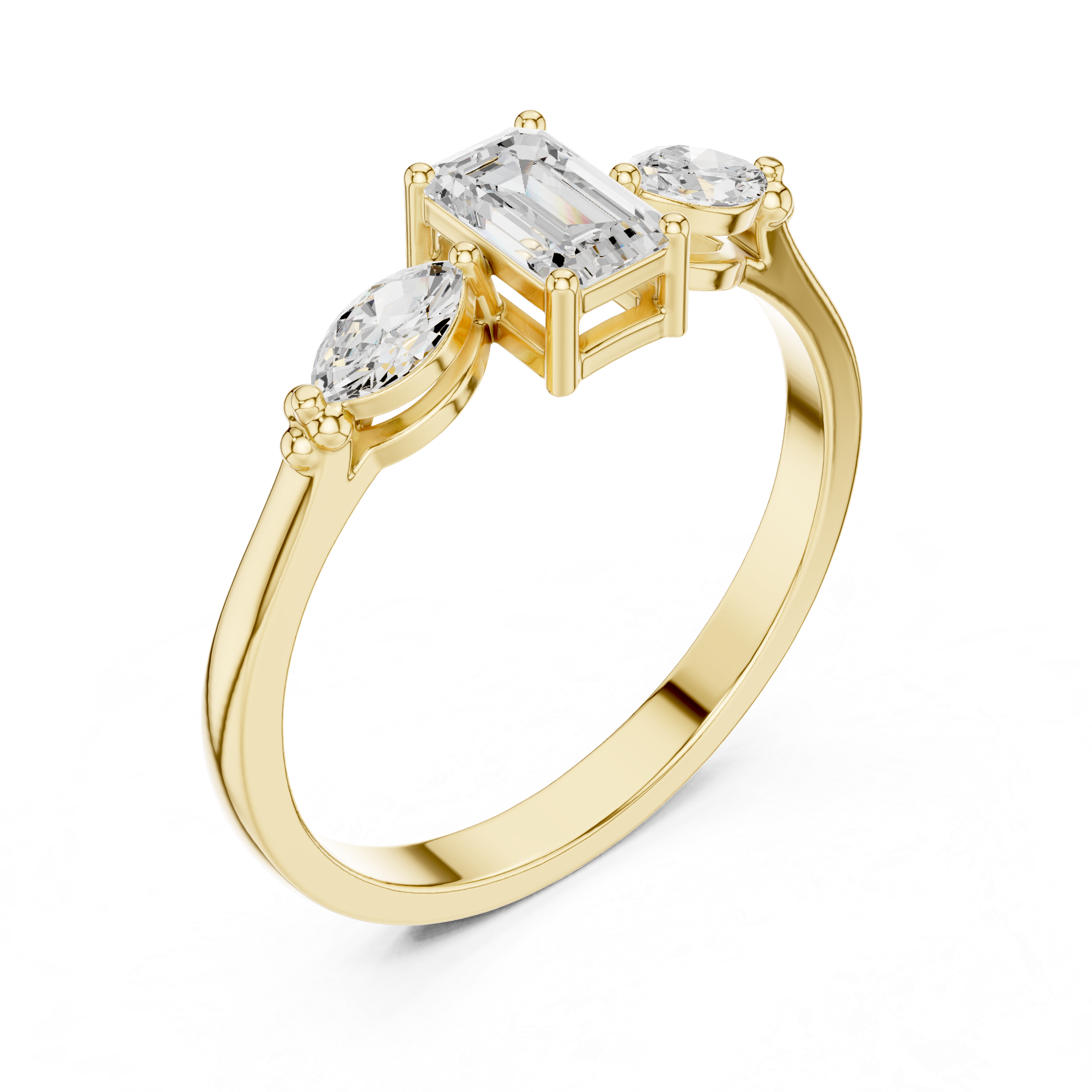 Emerald & Marquise Tapered Diamond Ring