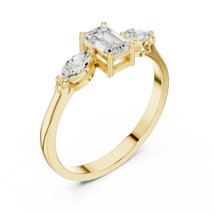 Emerald & Marquise Tapered Diamond Ring