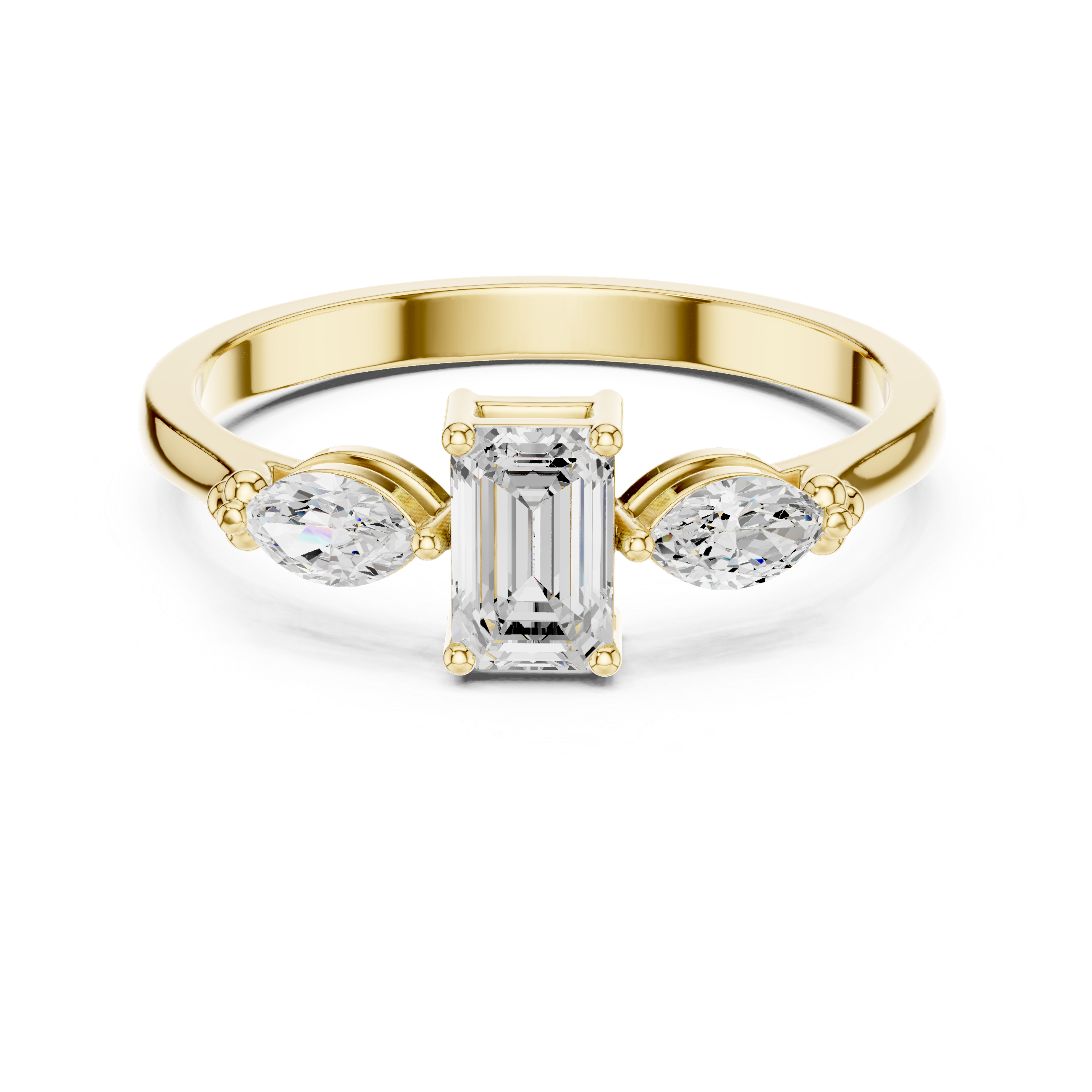 Emerald & Marquise Tapered Diamond Ring