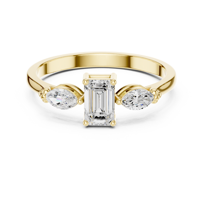 Emerald & Marquise Tapered Diamond Ring