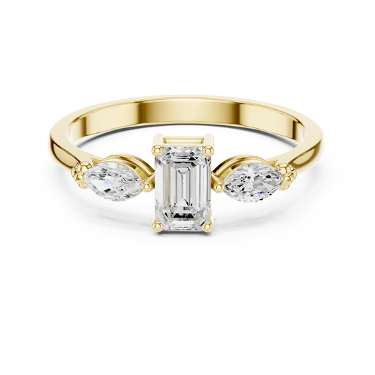 Emerald & Marquise Tapered Diamond Ring