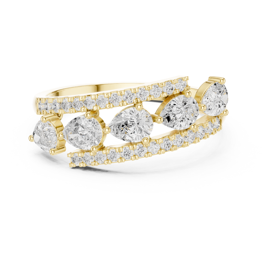 Pear-Cut Floating Wave & Pavé Double-Band Ring