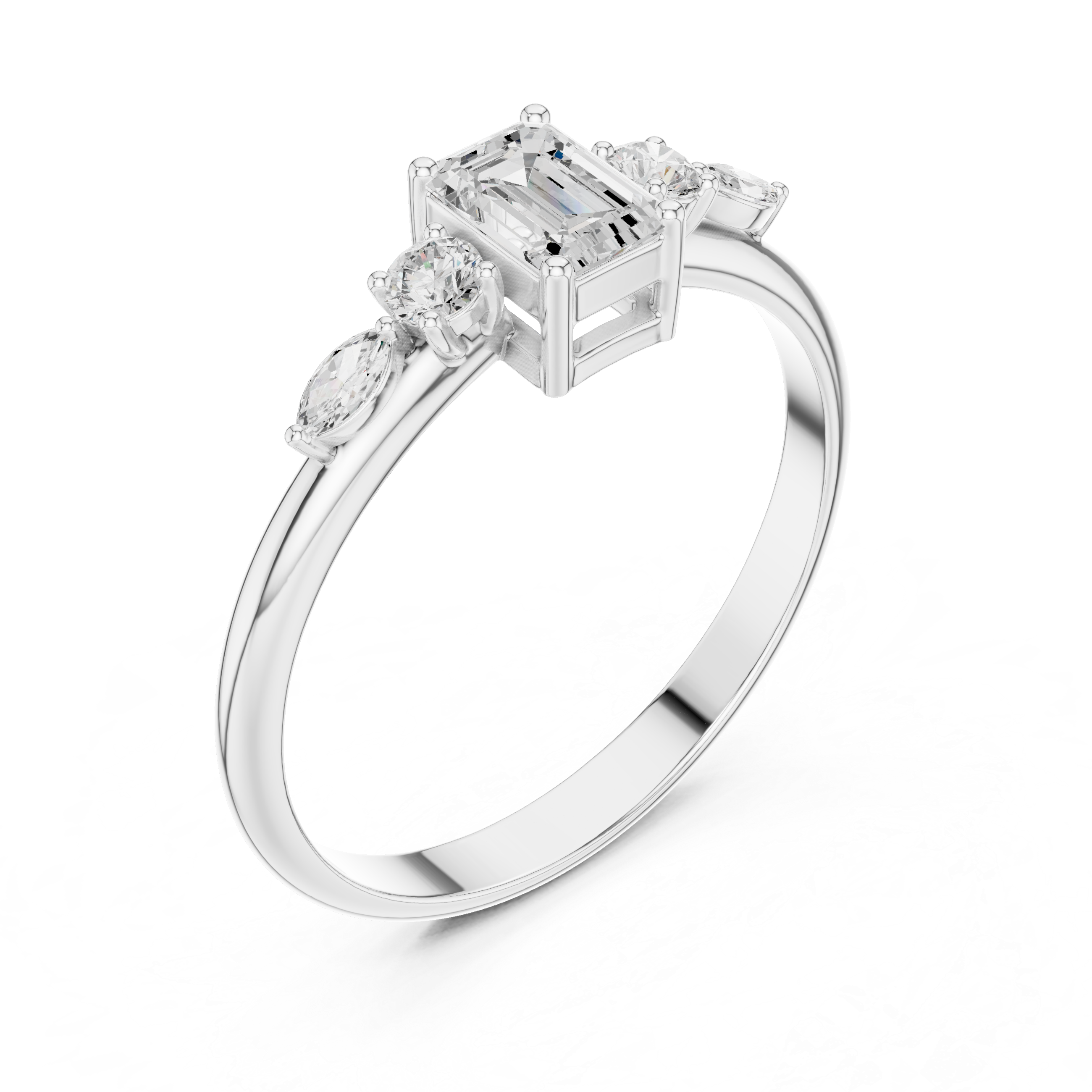 Emerald & Mixed-Cut Diamond Five-Stone Ring