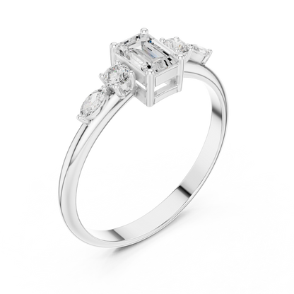 Emerald & Mixed-Cut Diamond Five-Stone Ring