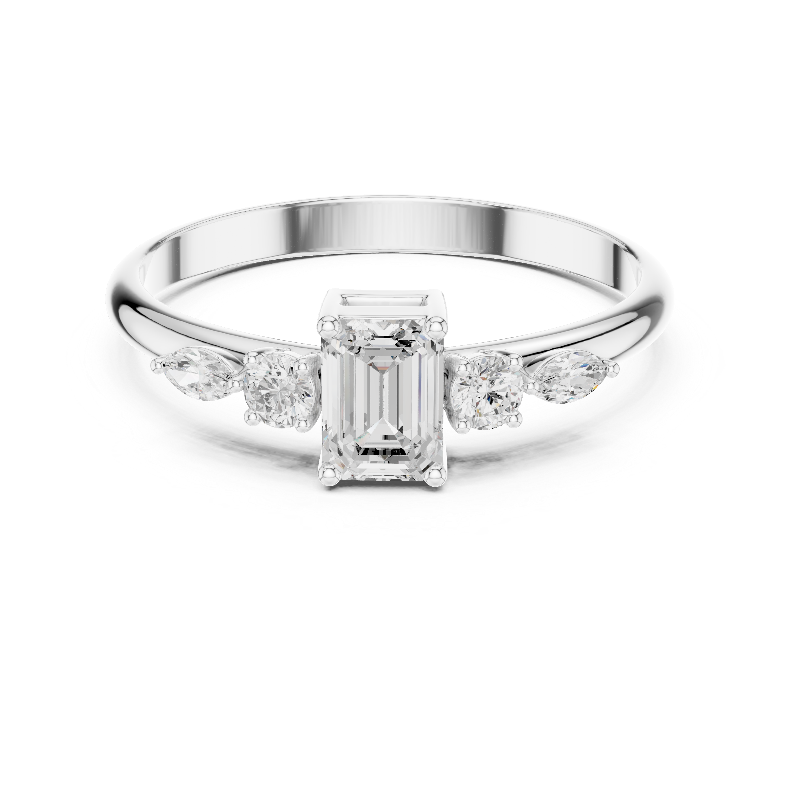 Emerald & Mixed-Cut Diamond Five-Stone Ring