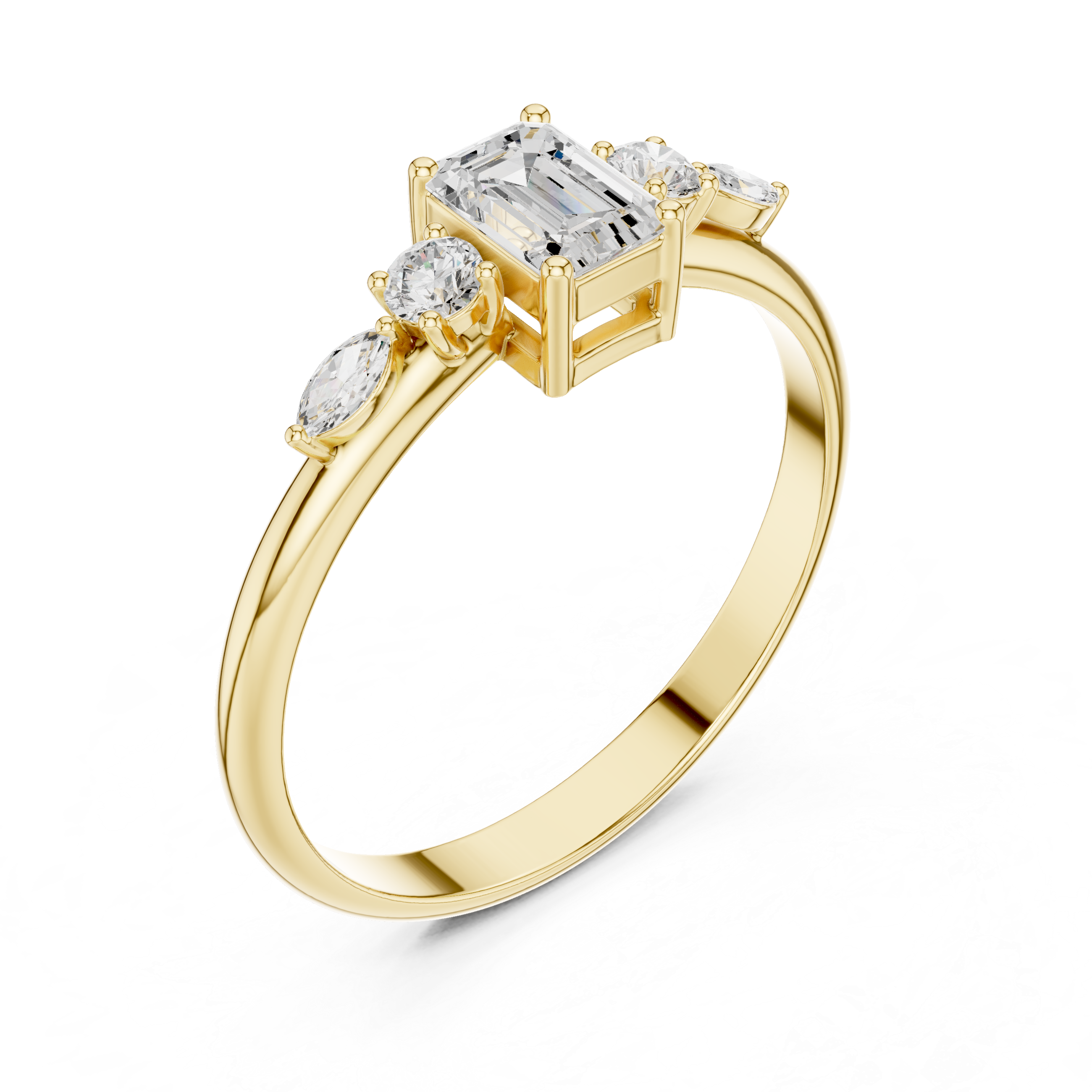 Emerald & Mixed-Cut Diamond Five-Stone Ring
