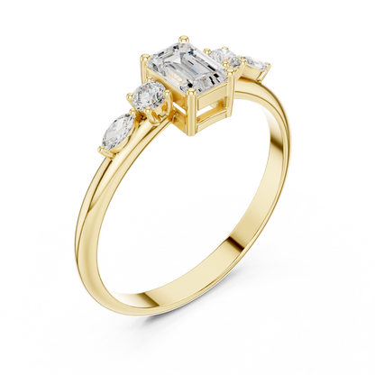 Emerald & Mixed-Cut Diamond Five-Stone Ring