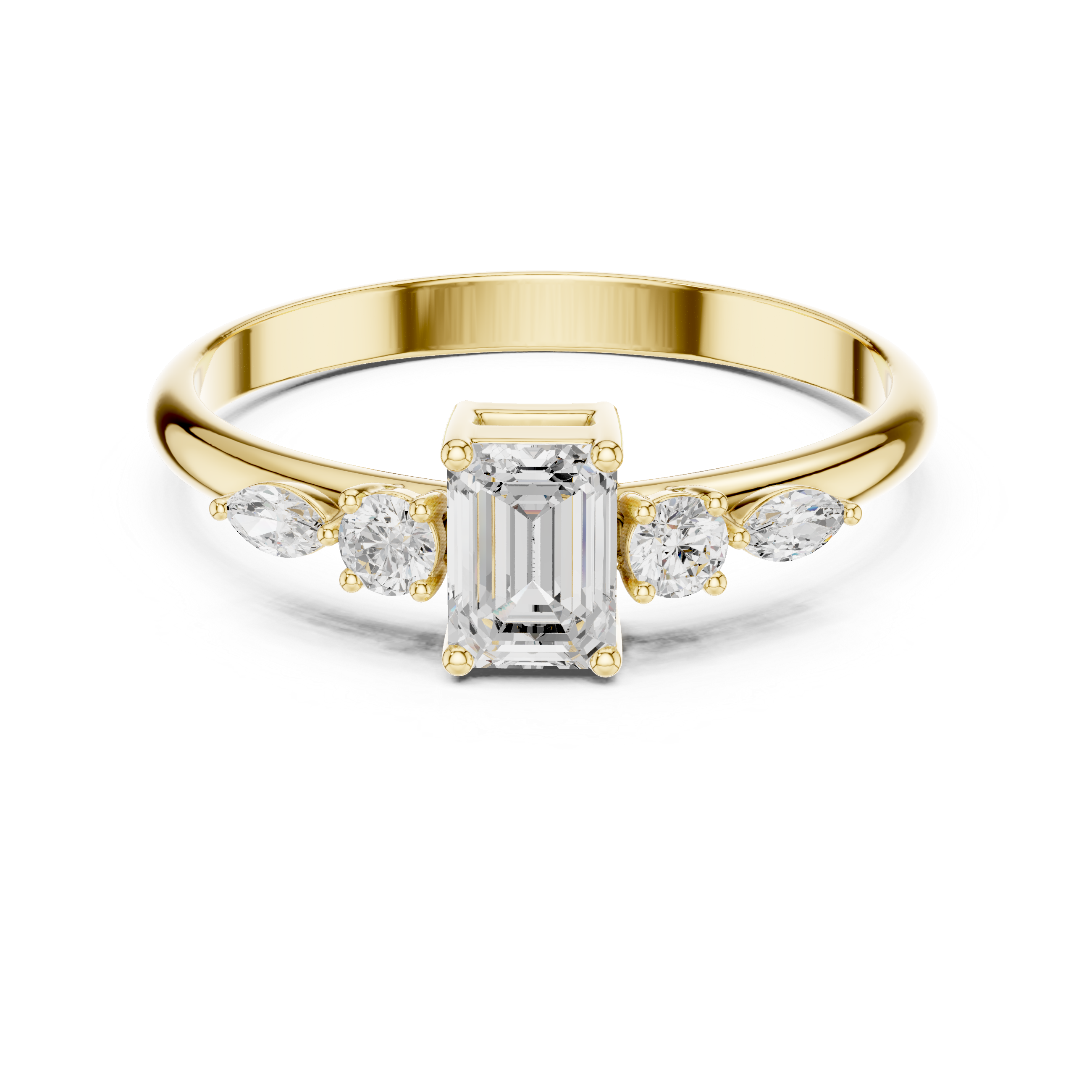 Emerald & Mixed-Cut Diamond Five-Stone Ring
