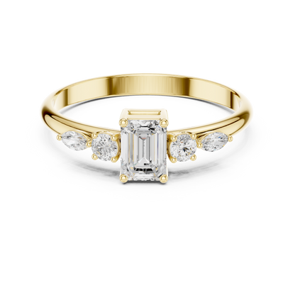Emerald & Mixed-Cut Diamond Five-Stone Ring