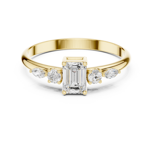 Emerald & Mixed-Cut Diamond Five-Stone Ring
