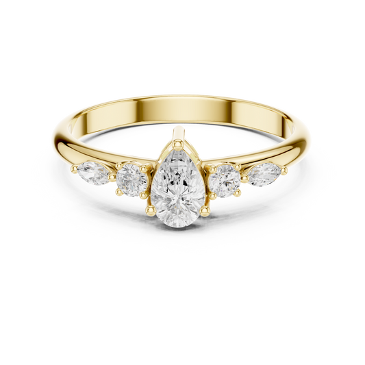 Pear & Mixed-Cut Diamond Five-Stone Ring