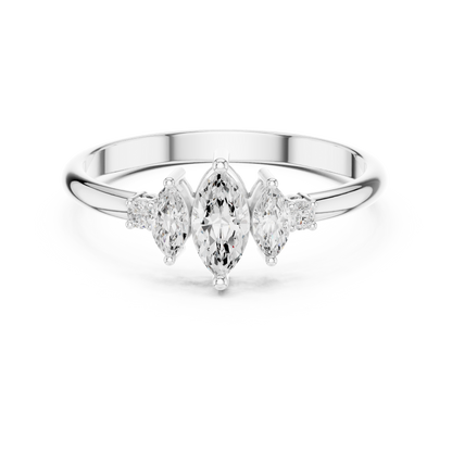 Triple Marquise & Round Accent Five-Stone Diamond Ring