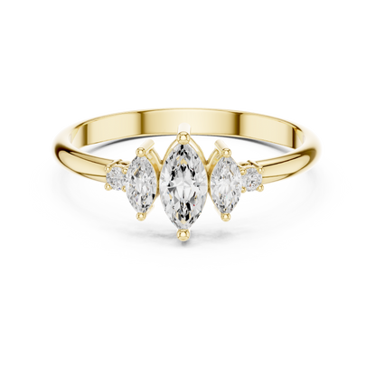 Triple Marquise & Round Accent Five-Stone Diamond Ring